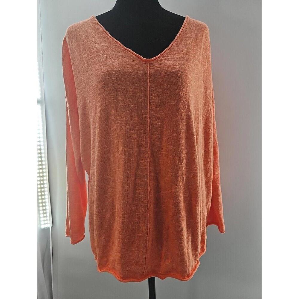 Eileen Fisher Women's‎ Sweater Large Orange Linen V-Neck Lightweight